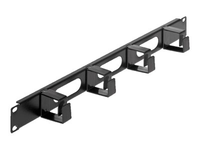 Intellinet Kabelmanagement für 19"-Schränke, 1 HE, 4 kleine Kunststoffringe, schwarz - Kabelführungsplatte für Schaltschrank - Schwarz, RAL 9005 - 1U - 48.3 cm (19")