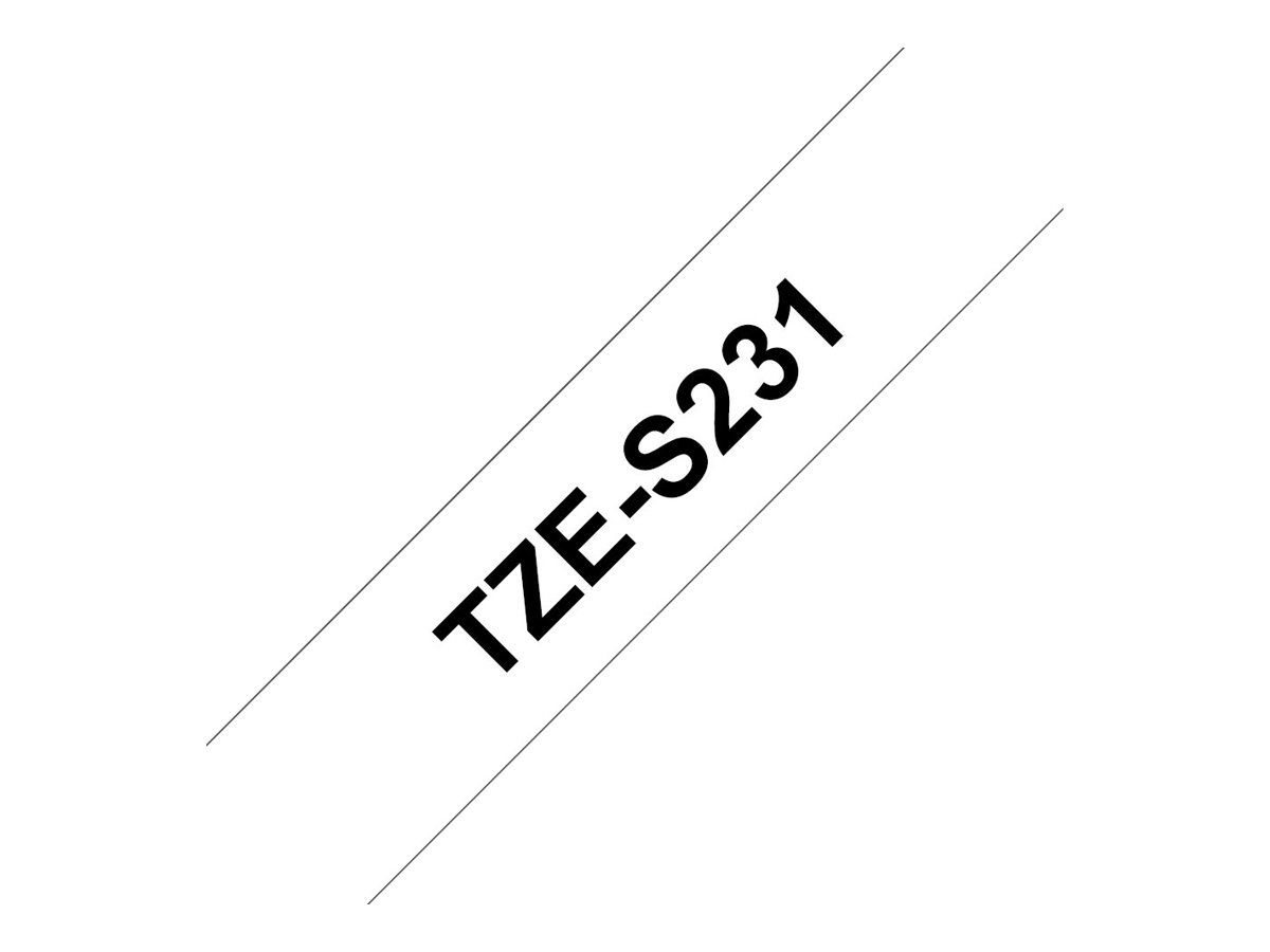 Brother TZe-S231 - Extra starker Klebstoff - Schwarz auf Weiß - Rolle (1,2 cm x 8 m)