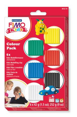 STAEDTLER FIMO 8032001 - Knetmasse - Schwarz - Blau - Grün - Rot - Weiß - Gelb - Kinder - 6 Farben - 110 °C - 42 g