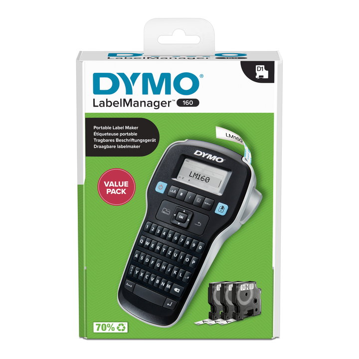 DYMO LabelManager 160 Starter Set m. 3 D1-Bänder 12mm Qwertz