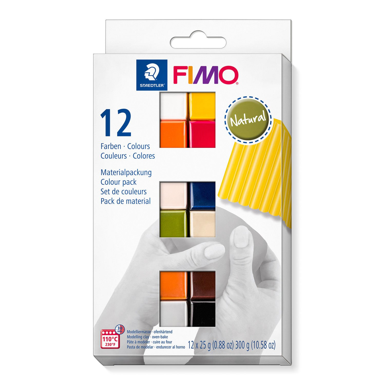 STAEDTLER FIMO 8023 C - Modellierton - Schwarz - Blau - Schokolade - Farbe Cognac - Grau - Olive - Orange - Pink - Rot - Weiß - Gelb - 12 Stück(e) - 12 Farben - 110 °C - 30 min