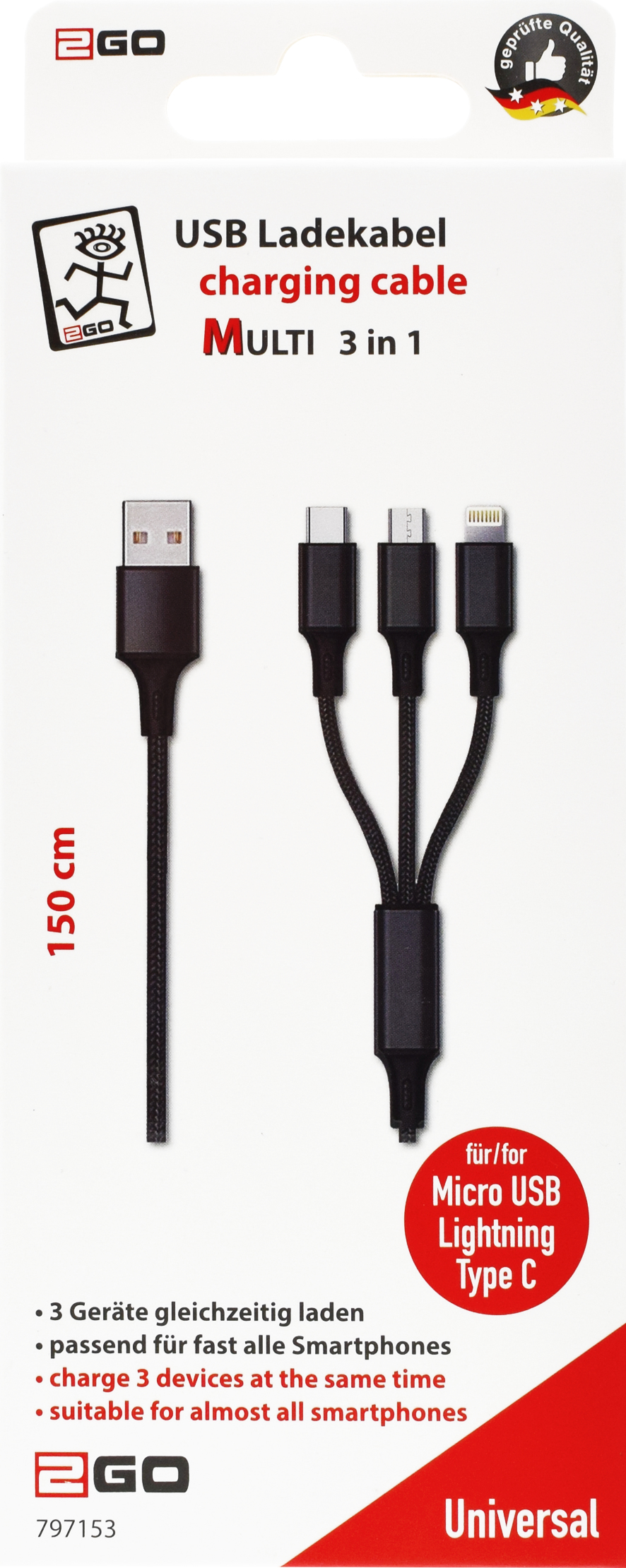 ACV 3in1 USB Ladekabel schw 1.5m - Digital/Daten