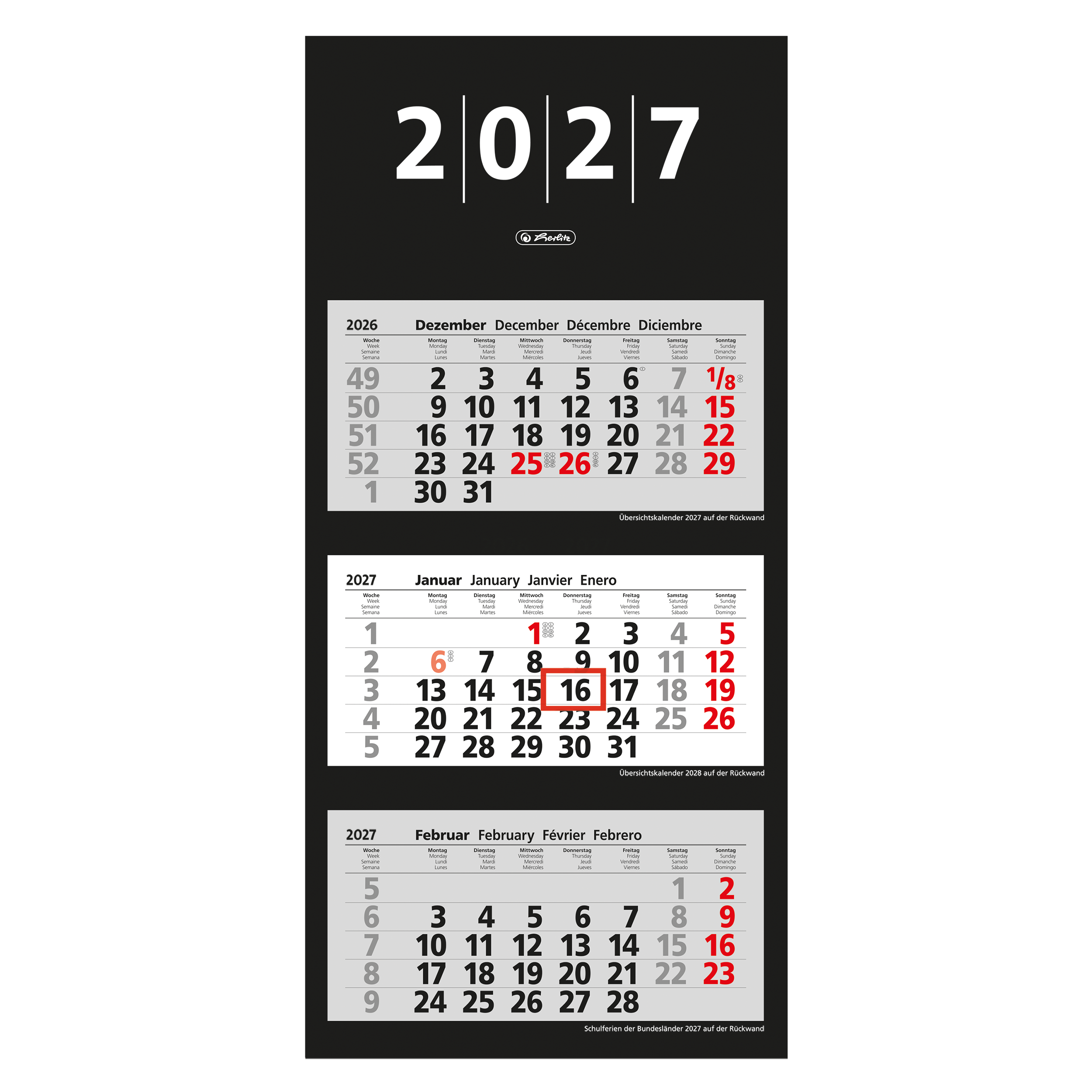 3-Monats-Wandkalender 2027
