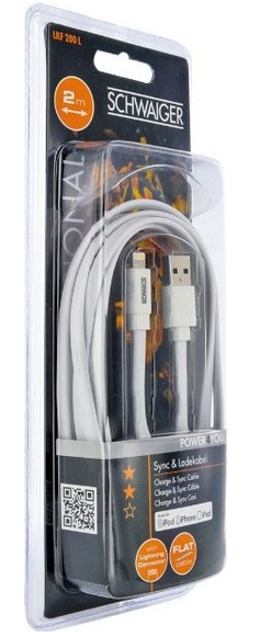 Schwaiger | USB Kabel 2.0 Apple Lightning 2,0m Flachkabel weiß