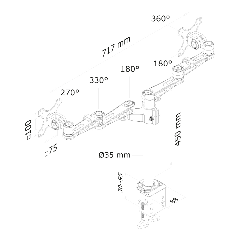 Neomounts by Newstar | TIS 10"-27" 2TFT 6Gelenke sil. Max.6kg