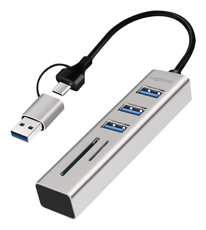 USB 3.0 HUB, 3x USB-A, SD/microSD-Slot, 5 Gbit/s