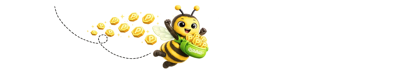 Biene fliegt mit Münzen Schweif
