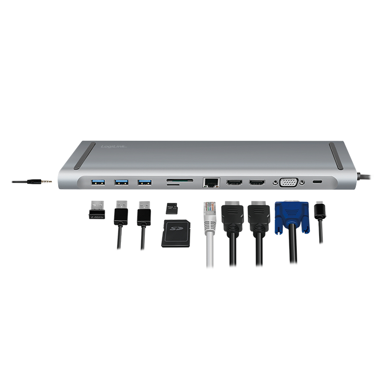 LogiLink UA0373 - Verkabelt - USB 3.2 Gen 1 (3.1 Gen 1) Type-C - 100 W - 3,5 mm - 10,100,1000 Mbit/s - Aluminium