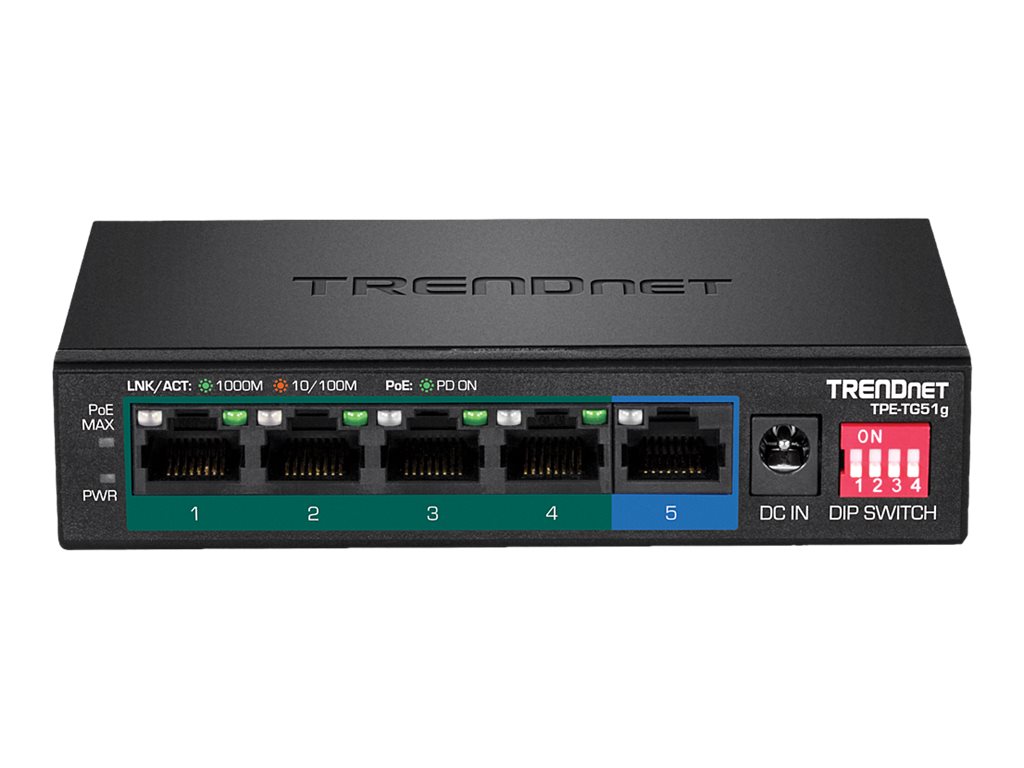 TRENDnet TPE-TG51g - Switch - unmanaged - 4 x 10/100/1000 (PoE+)