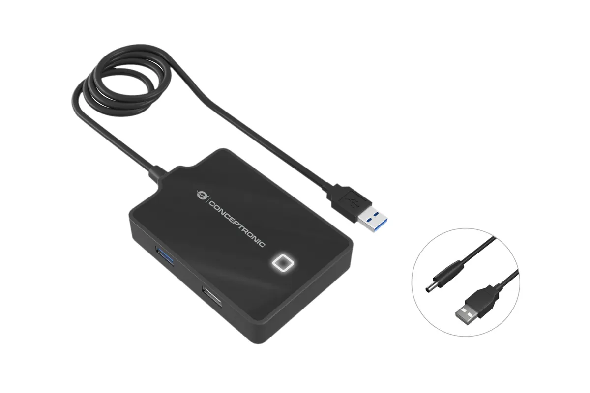 USB-Hub 4-Port | 1x USB 3.2 Gen 1 | 3x USB 2.0 | 5 Gbit/s | Schwarz