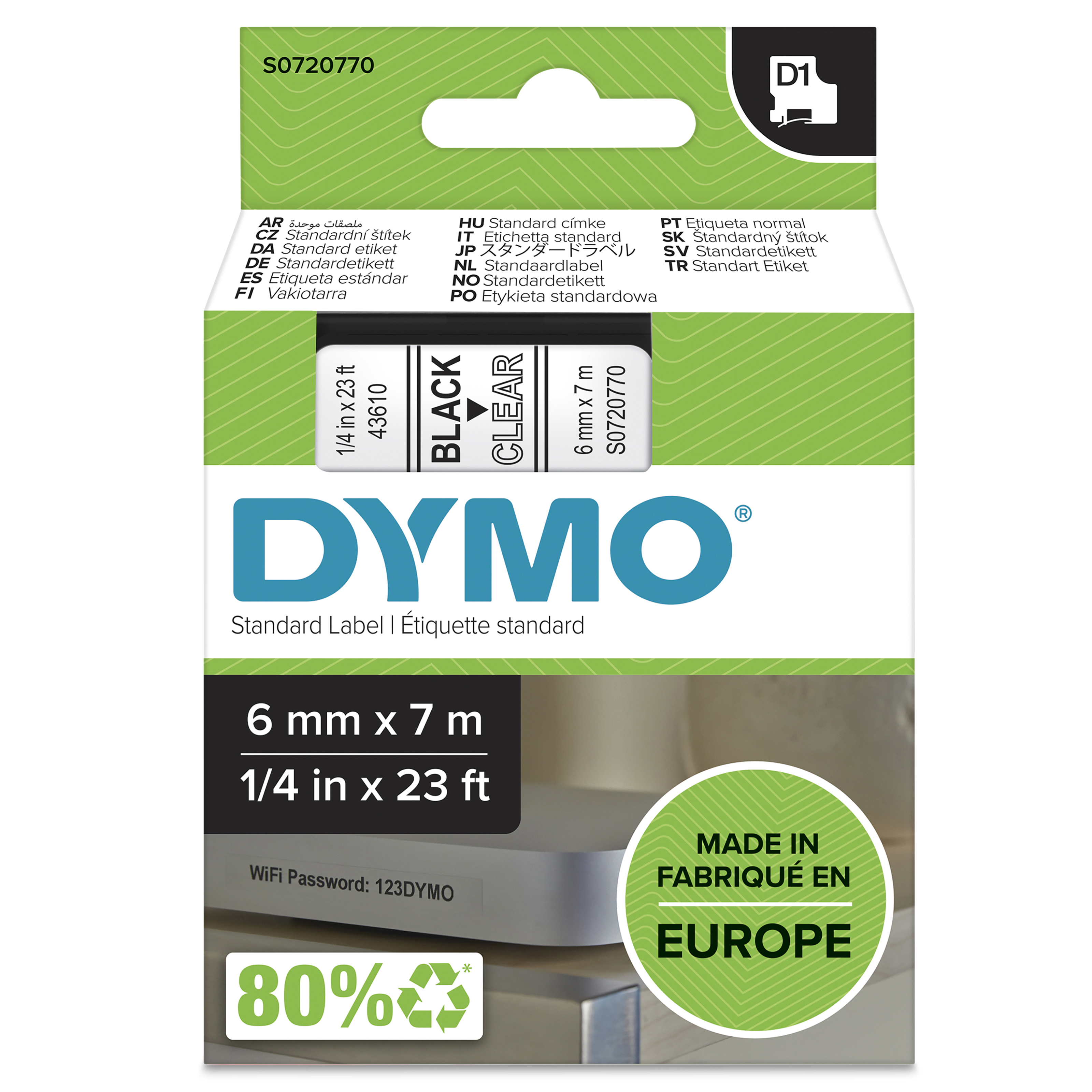 DYMO | Original D1-Schriftband für LabelManager | Polyester | wieder ablösbar | schwarz auf rot | 6mmx7m