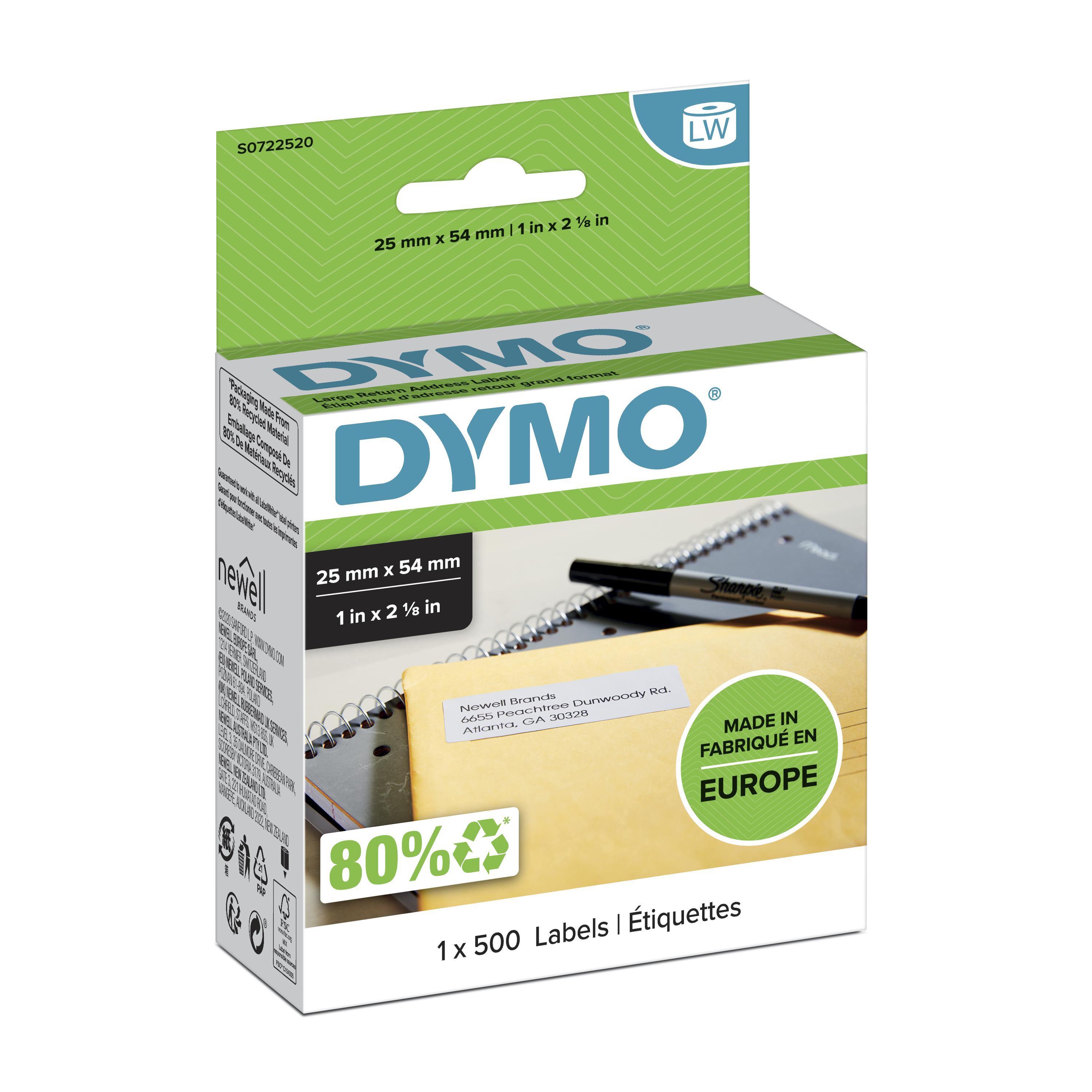 DYMO | Original Etikett für LabelWriter | Rücksendung | weiß | permanent haftend | 1 x 500 Etiketten | 25 x 54 mm