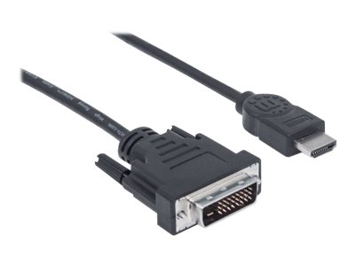 Manhattan HDMI to DVI-D 24+1 Cable, 1.8m, Male to Male, Dual Link, Compatible with DVD-D, Black, Lifetime Warranty, Polybag - Videokabel - Dual Link - HDMI (M)