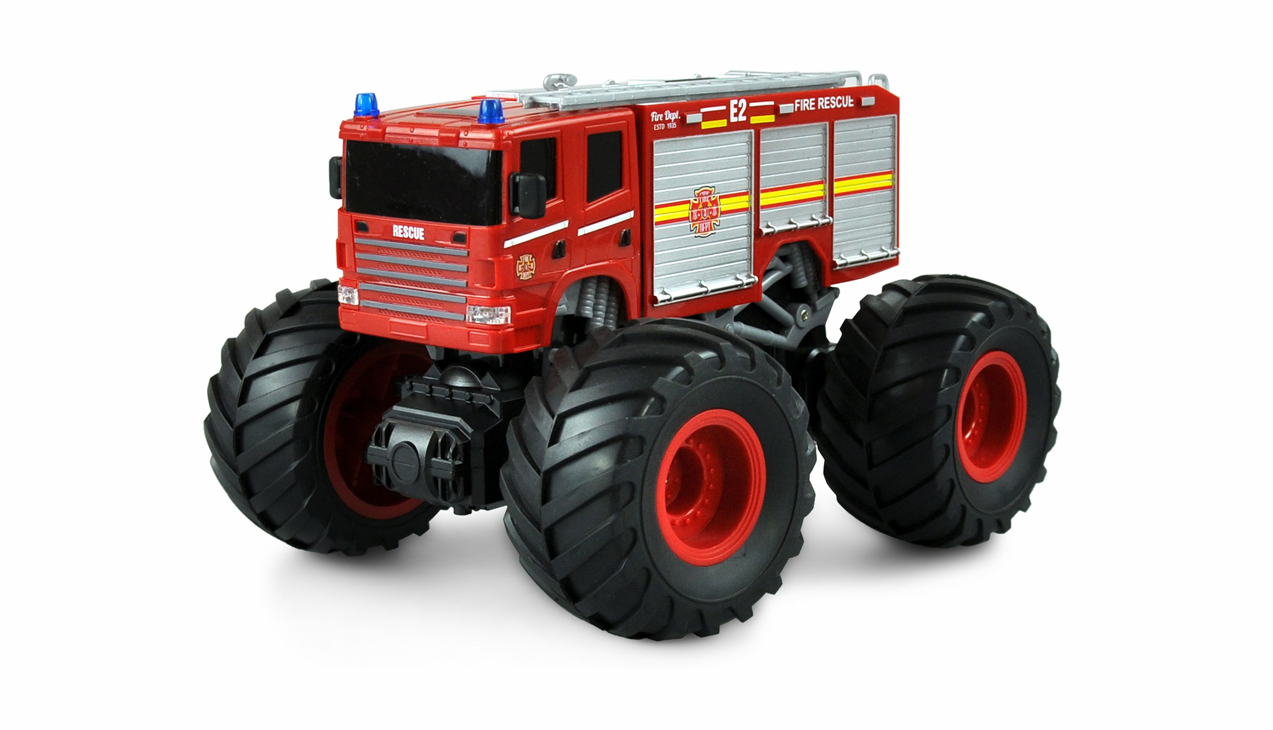 Amewi | Monster Feuerwehr Truck 1:18, RTR mit LED Beleuchtung & Sound - rot