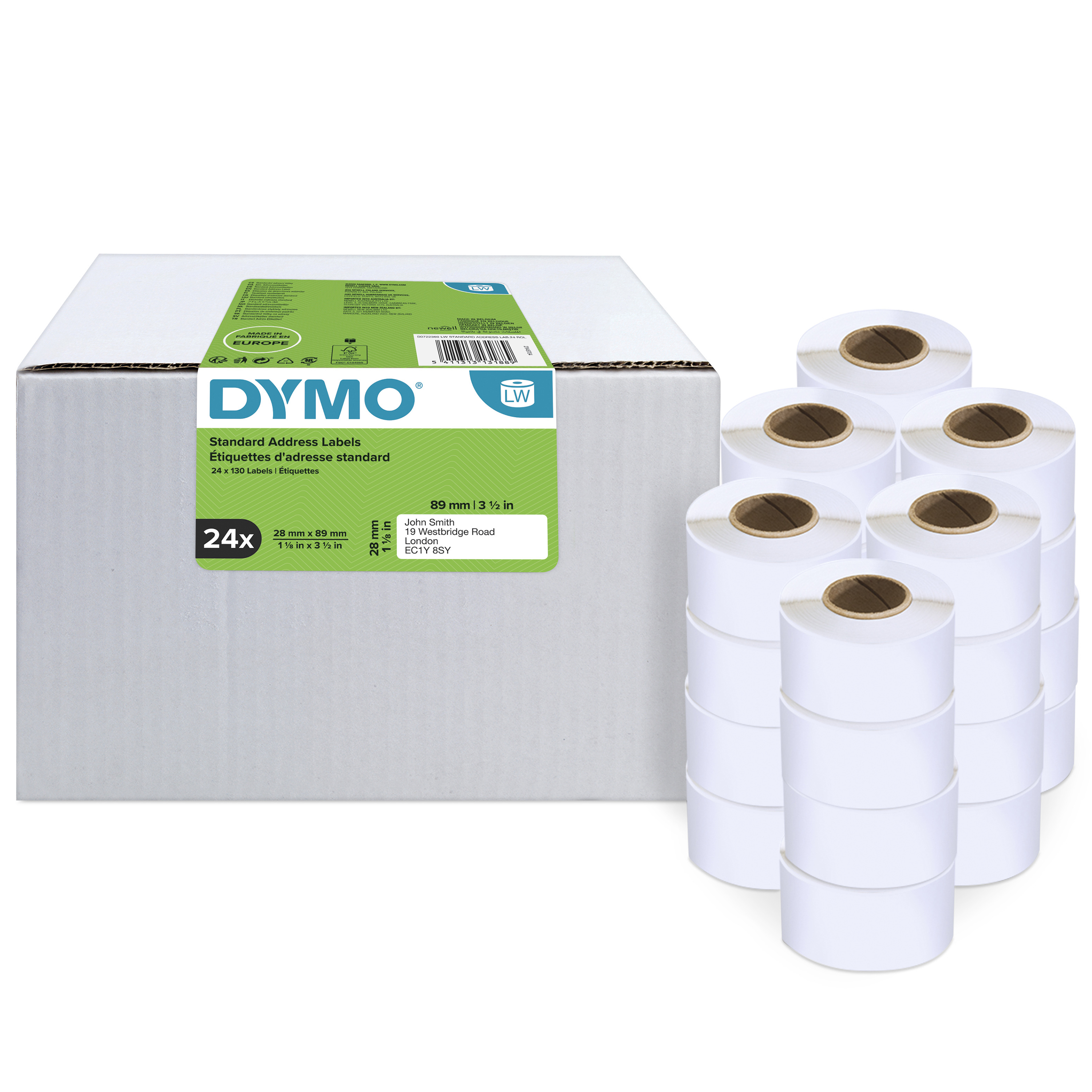 DYMO | Original Etikett für LabelWriter | Vorteilspack | Adressen | weiß | permanent haftend | 24 x 130 Etiketten | 28 x 89 mm