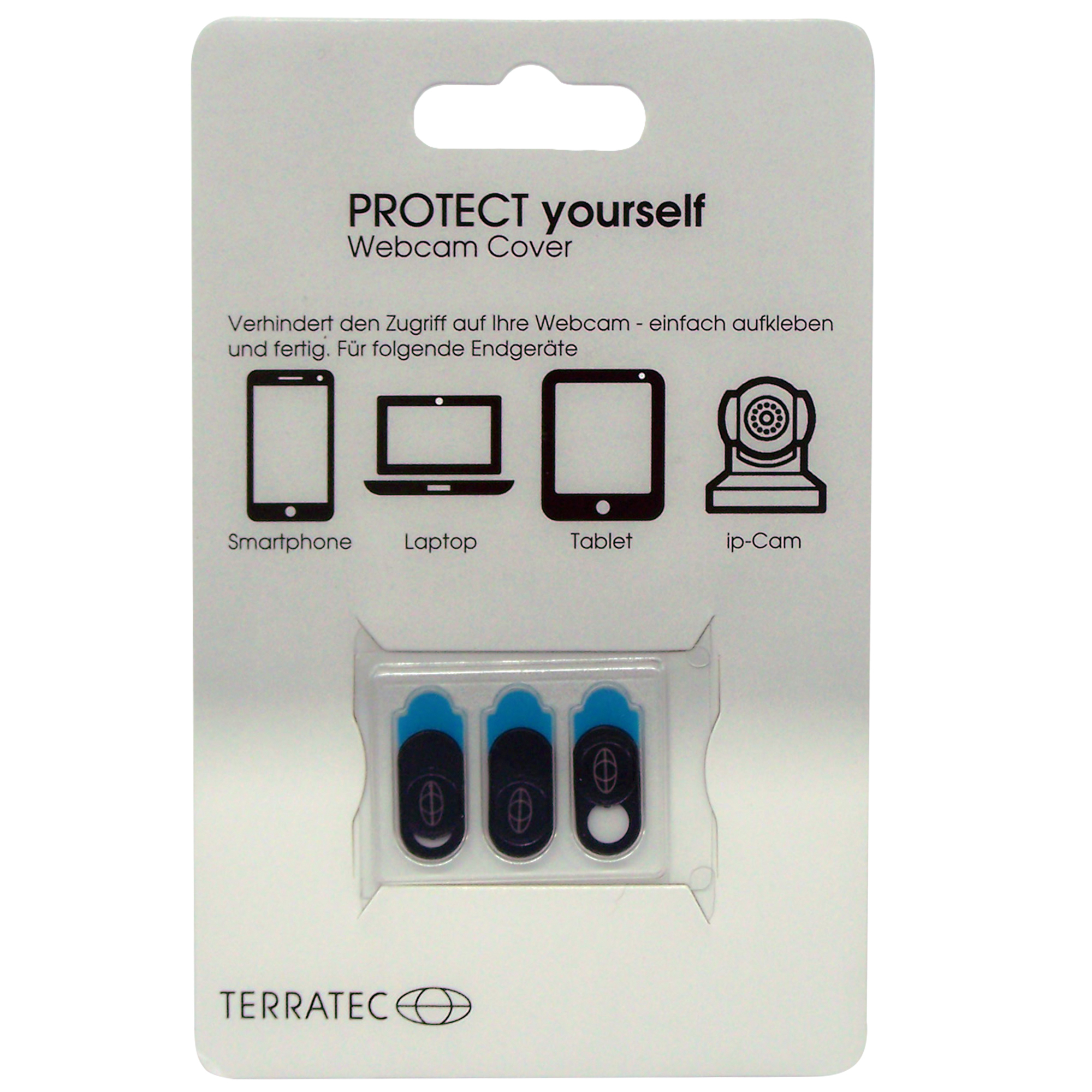 TerraTec PROTECT yourself - Webcam-Abdeckung für Handy, Tablet - Schwarz (Packung mit 3)