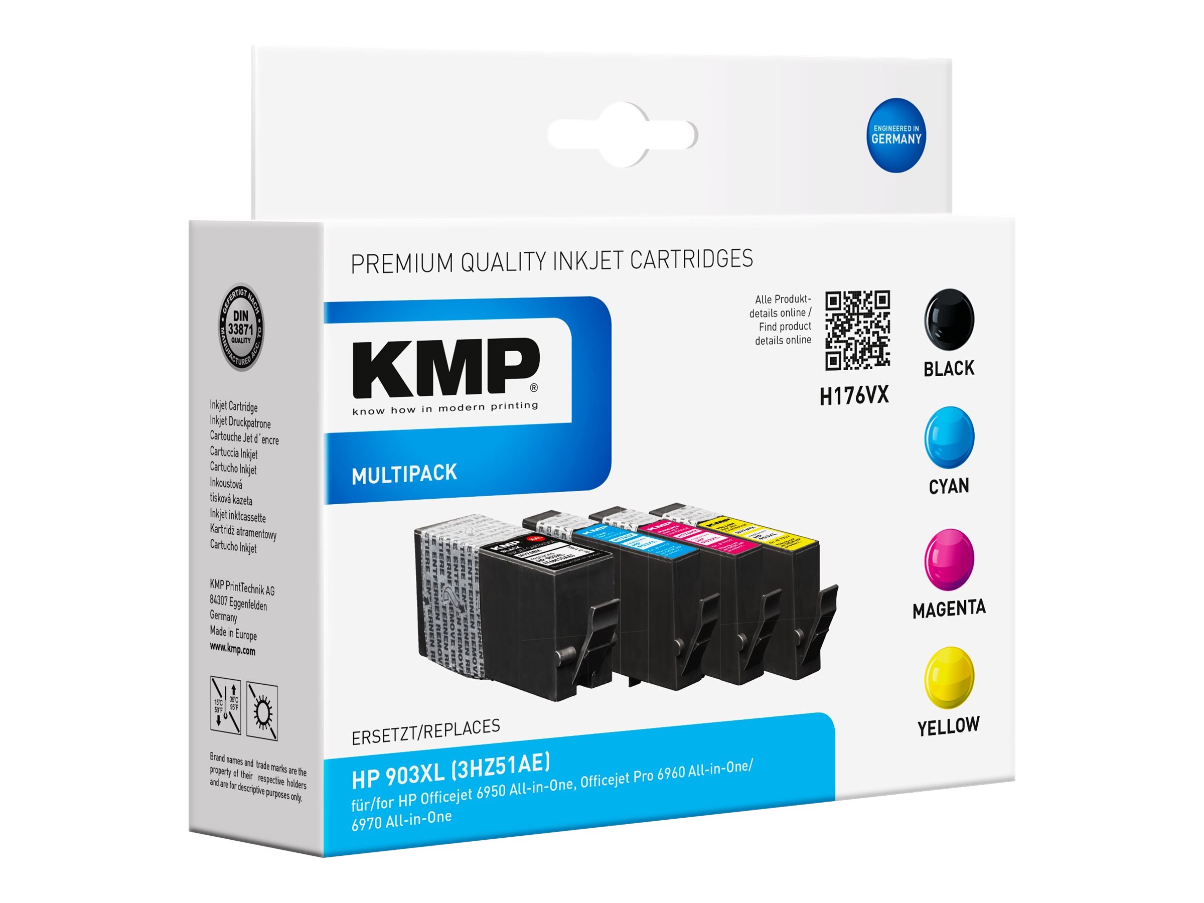 KMP MULTIPACK H176VX - 4er-Pack - Größe XXL - Schwarz, Gelb, Cyan, Magenta - kompatibel - Tintenpatrone (Alternative zu: HP 903XL, HP T6M11AE, HP T6M03AE, HP T6M07AE, HP T6M15AE)