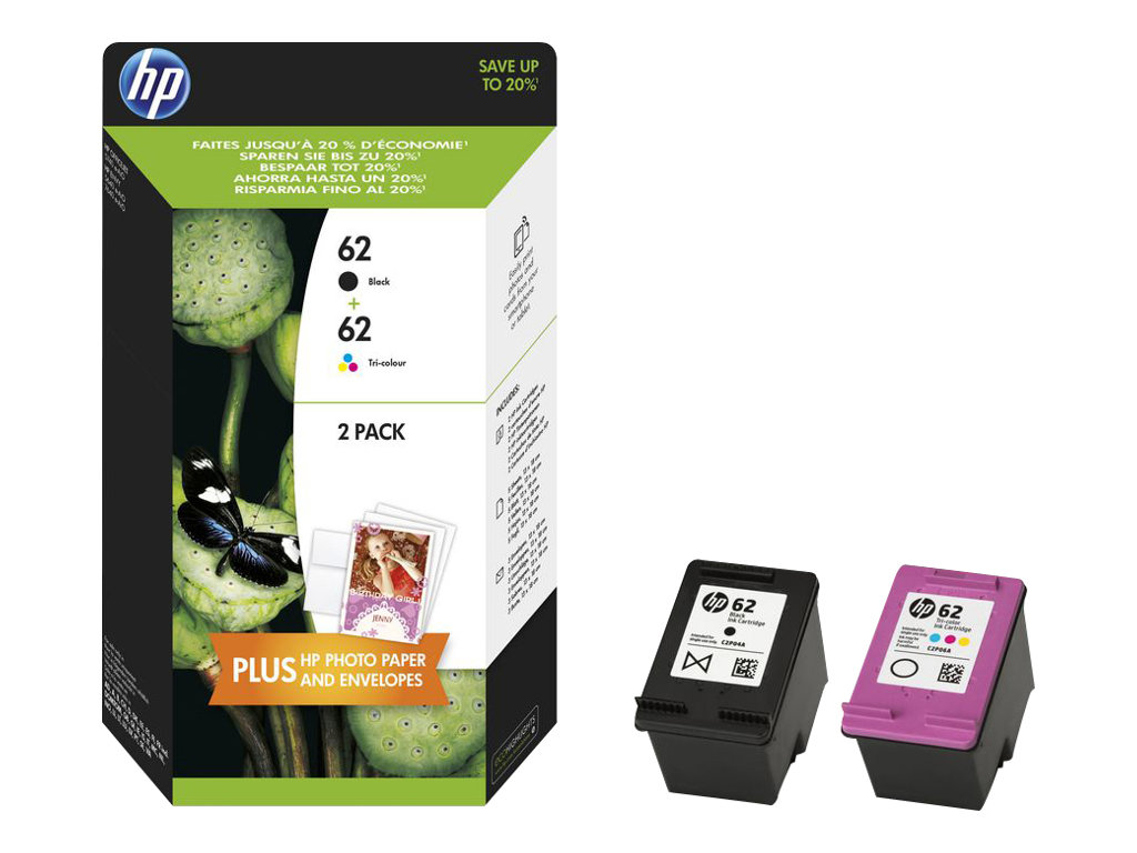 HP 62 2er Pack Schwarz Farbe dreifarbig Tintenpatrone
