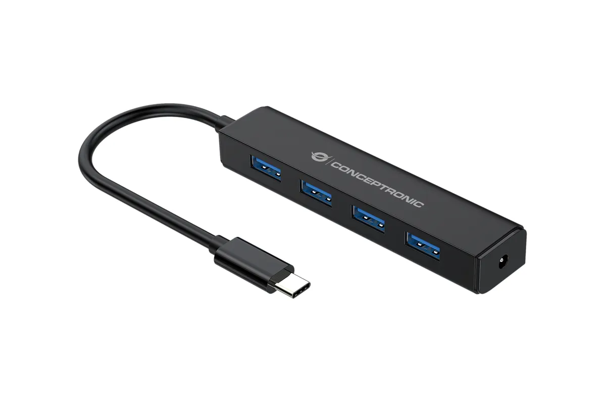 USB-C Hub 4-Port | 4x USB 3.2 Gen 1 | 5 Gbit/s | Aluminium | Schwarz