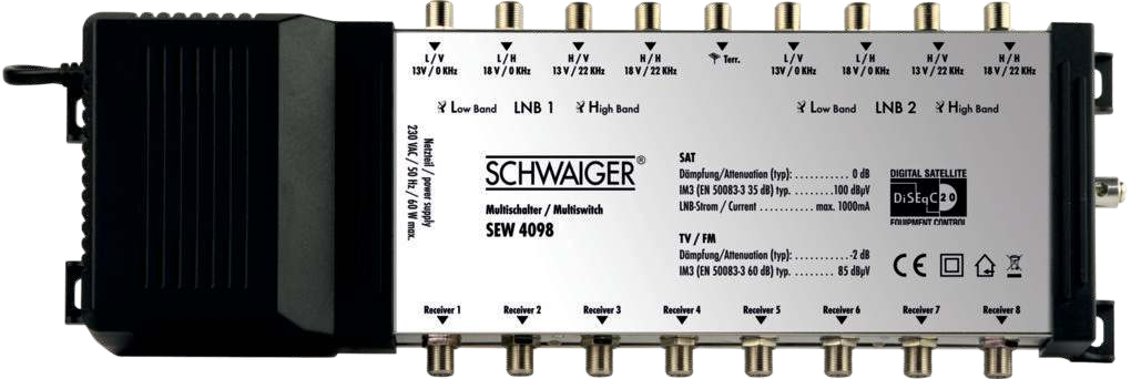 Schwaiger | Sat-Multischalter 9 auf 8 Silber