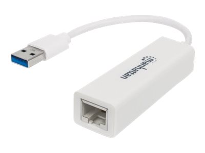 Manhattan USB-A Gigabit Network Adapter, White, 10/100/1000 Mbps Network, USB 3.0, Equivalent to Startech USB31000SW, Ethernet, RJ45, Three Year Warranty, Blister