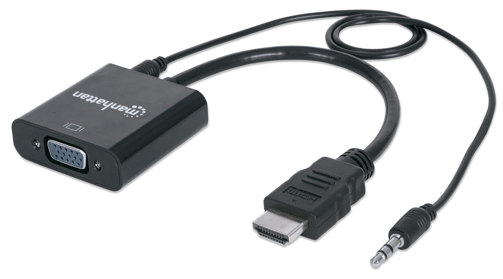 Manhattan HDMI auf VGA-Konverter, HDMI-Stecker auf VGA-Buchse, mit Audio, optionaler USB Micro-B-Stromport, schwarz - Video- / Audio-Adapter - HDMI (M)