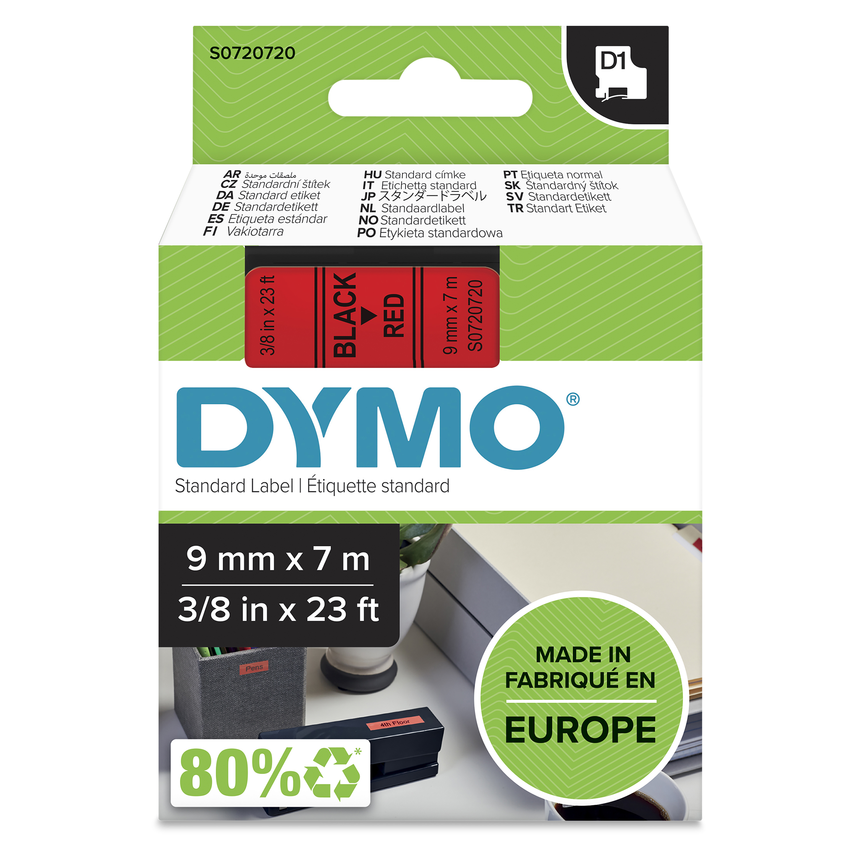 DYMO | Original D1-Schriftband für LabelManager | Polyester | wieder ablösbar | schwarz auf rot | 9mmx7m