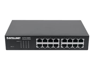 Intellinet 16-Port Gigabit Ethernet Switch, 16-Port RJ45 10/100/1000 Mbps, IEEE 802.3az Energy Efficient Ethernet, Desktop, 19" Rackmount