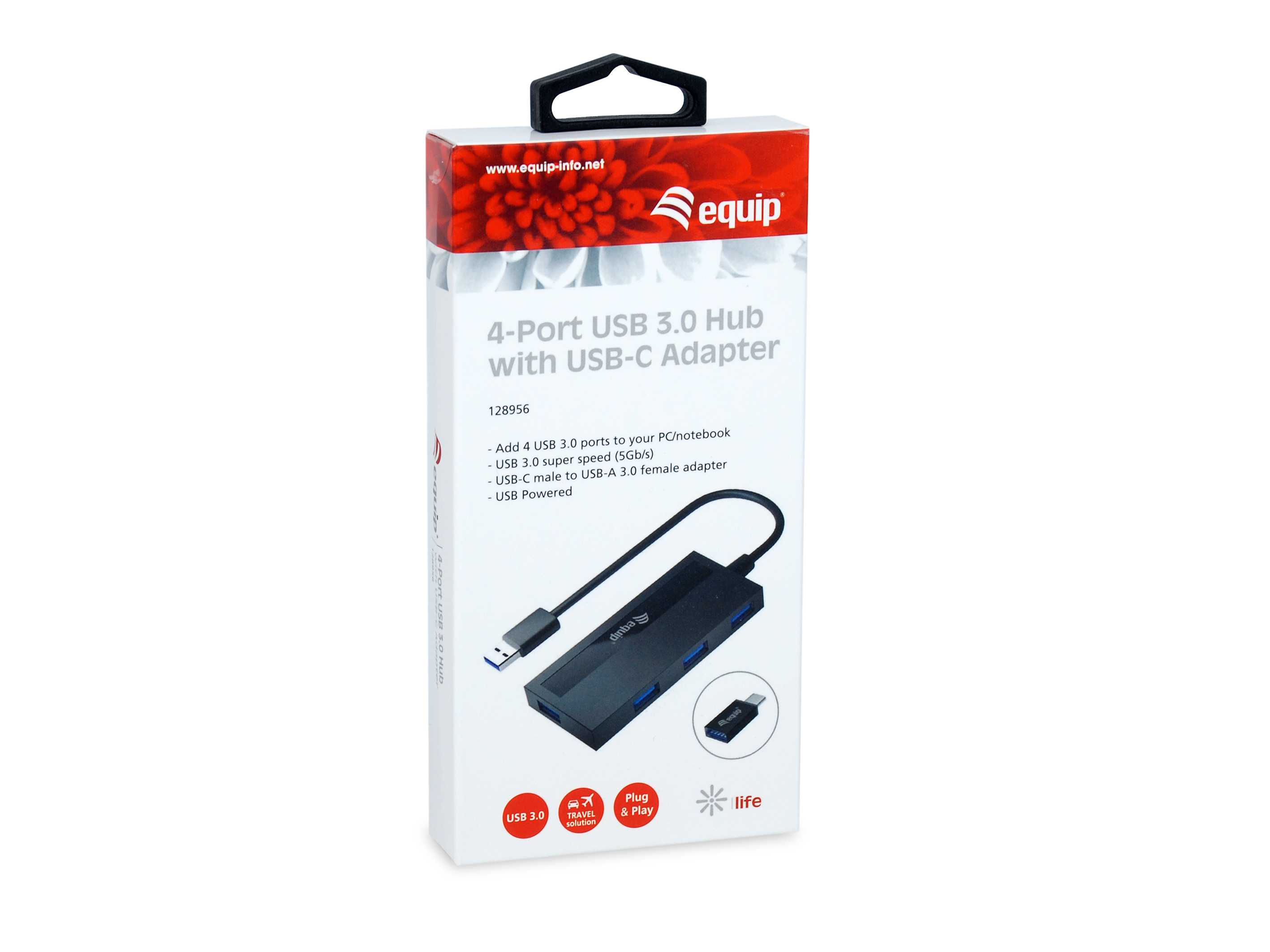 equip USB-Hub USB 3.0 mit USB-C Adapter 4 Port schwarz - Hub - 4-Port