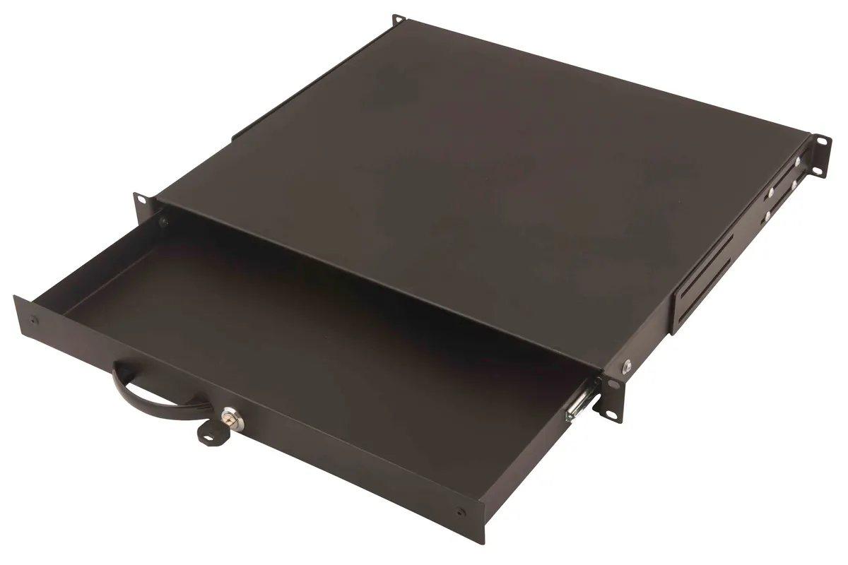 DN-19 KEY-1U-SW | 19" Schublade 1HE | abschließbar | 25 kg | 398 mm | RAL 9005