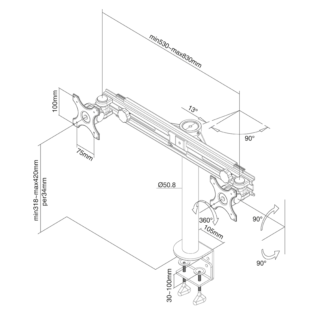 Neomounts by Newstar | TIS 19"-30" 2TFT 2Gelenke schw. Max.16kg