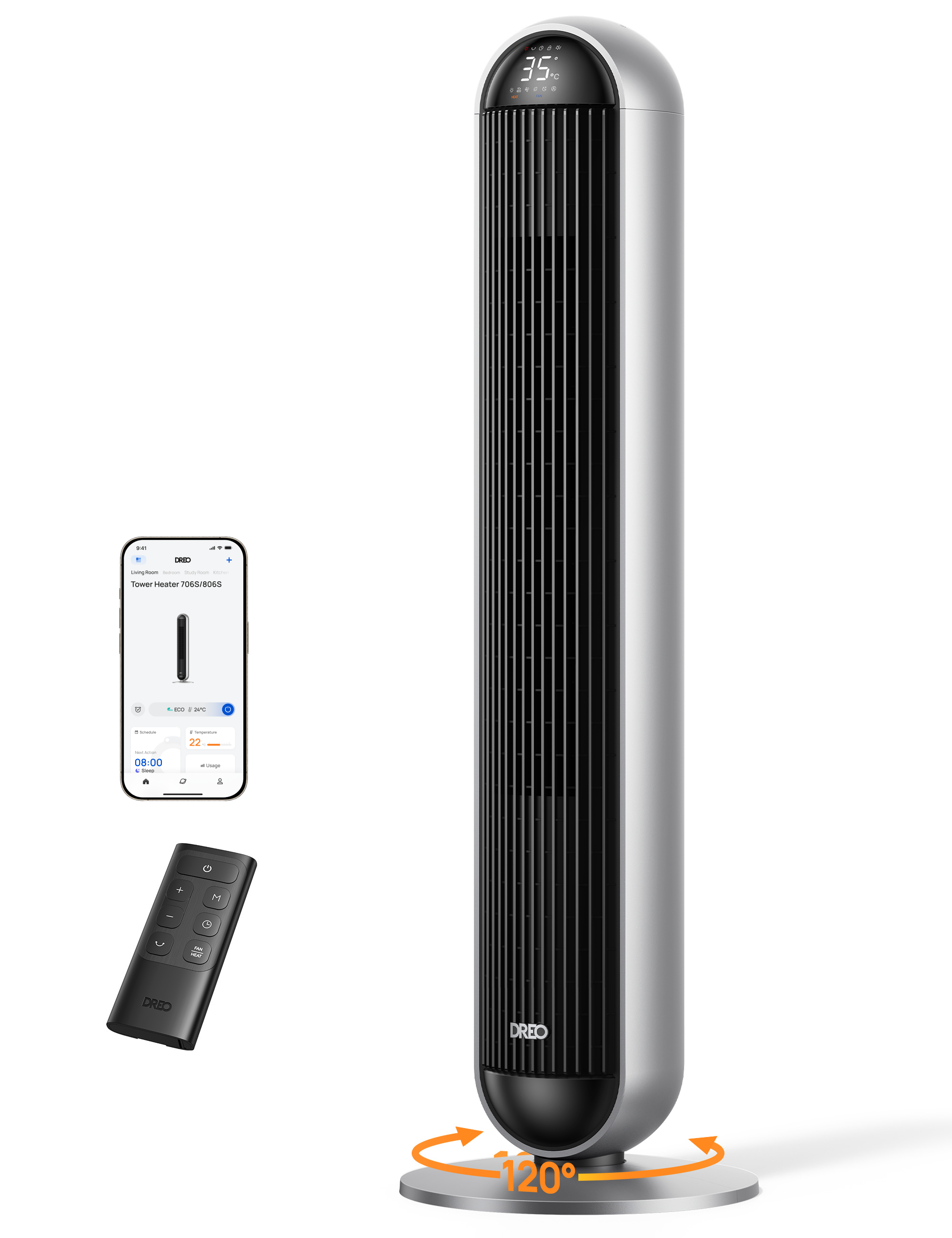 HSH016S 2-in-1 Heizlüfter & Turmventilator, 2.000 W, 5 Heizstufen & App-Steuerung