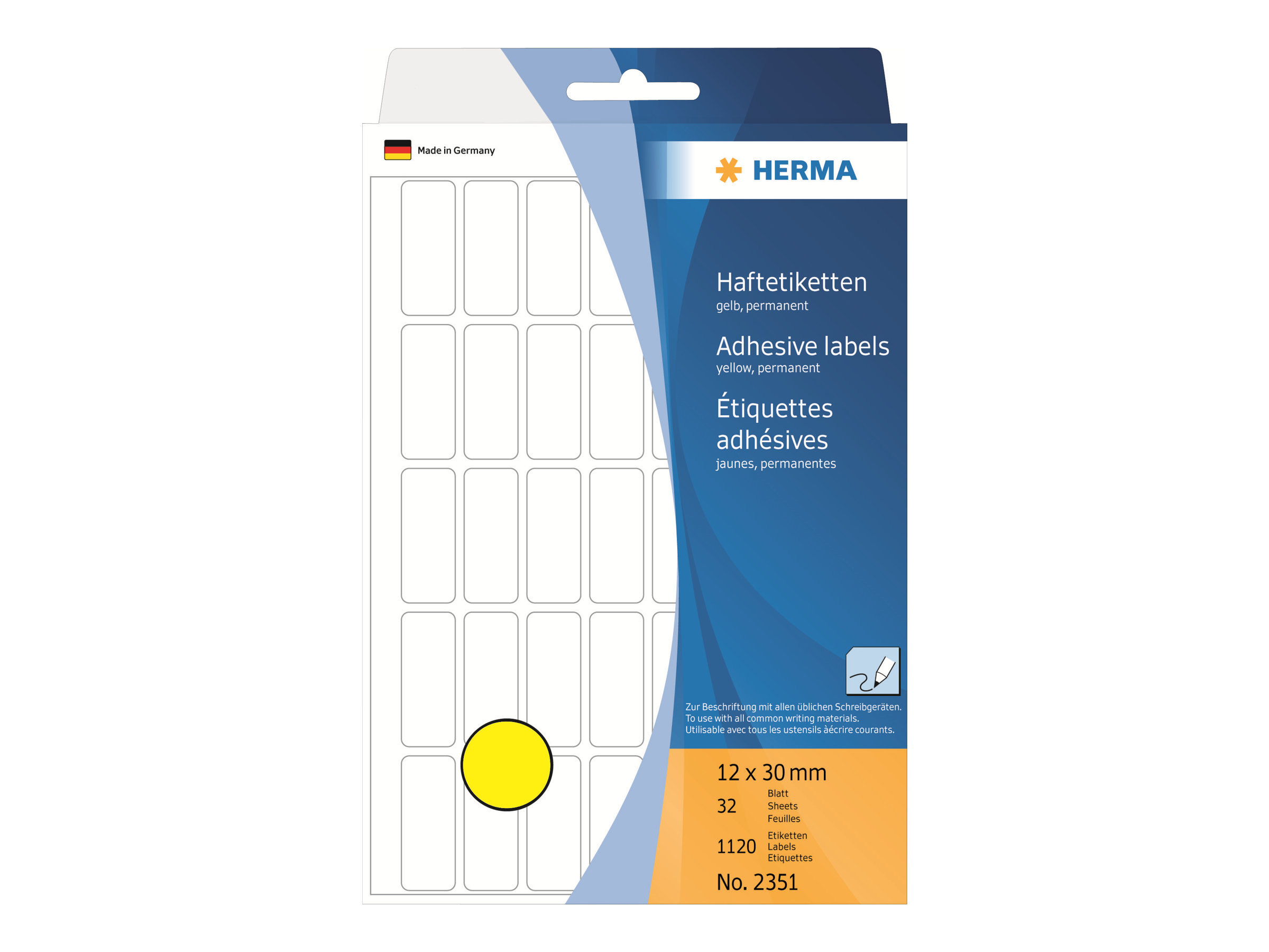 HERMA Permanenter Klebstoff - Gelb - 12 x 30 mm 1120 Etikett(en) (32 Bogen x 35)
