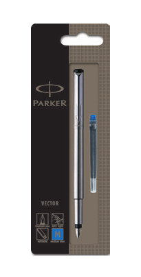 Parker | Vector Edelstahl C.C. Füllfederhalter | Federbreite M | Schreibfarbe Blau | im 1er Blister