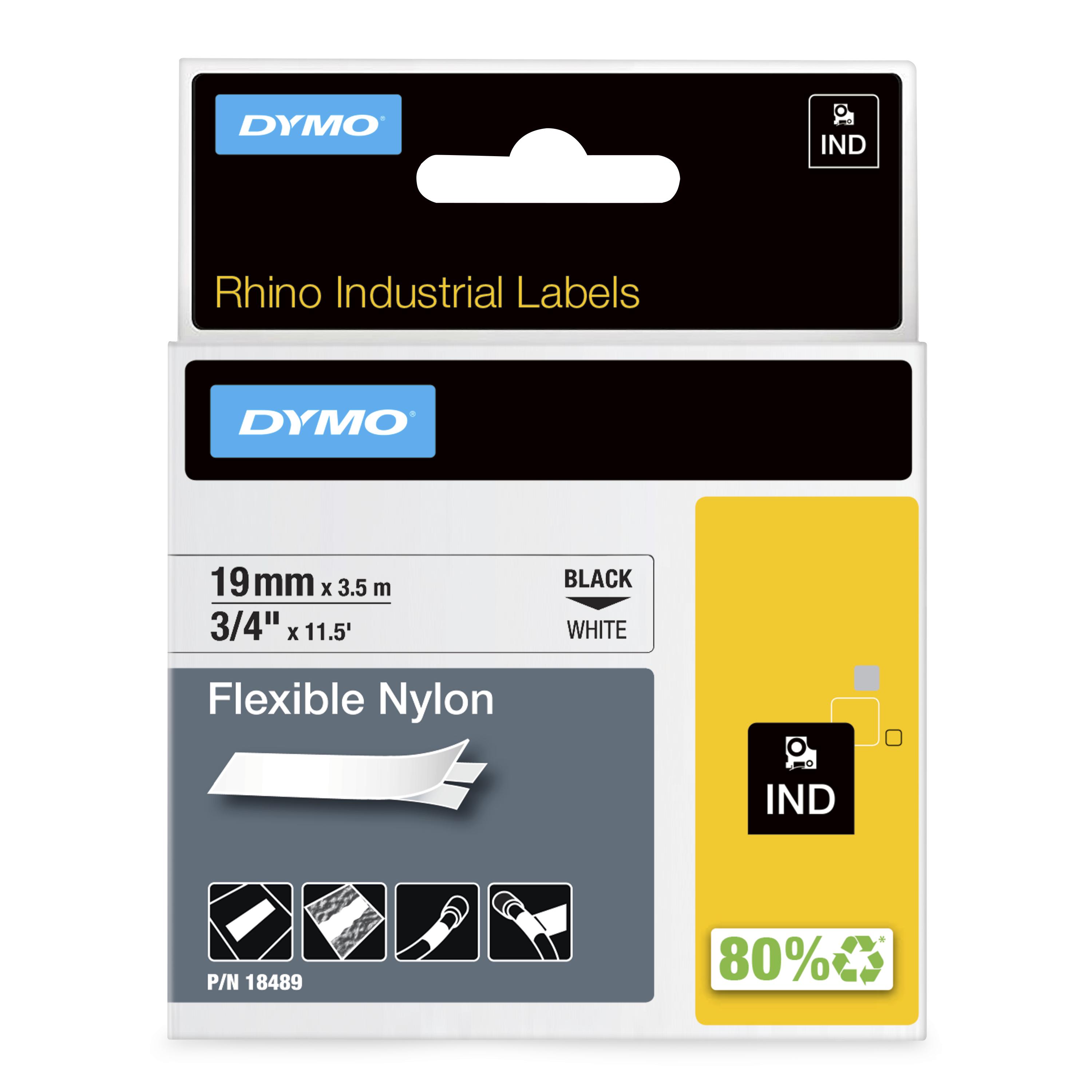 DYMO | Original IND-Schriftband für Rhino | flexibles & reissfestes Nylon | schwarz auf weiß | 19mm x 3,5m