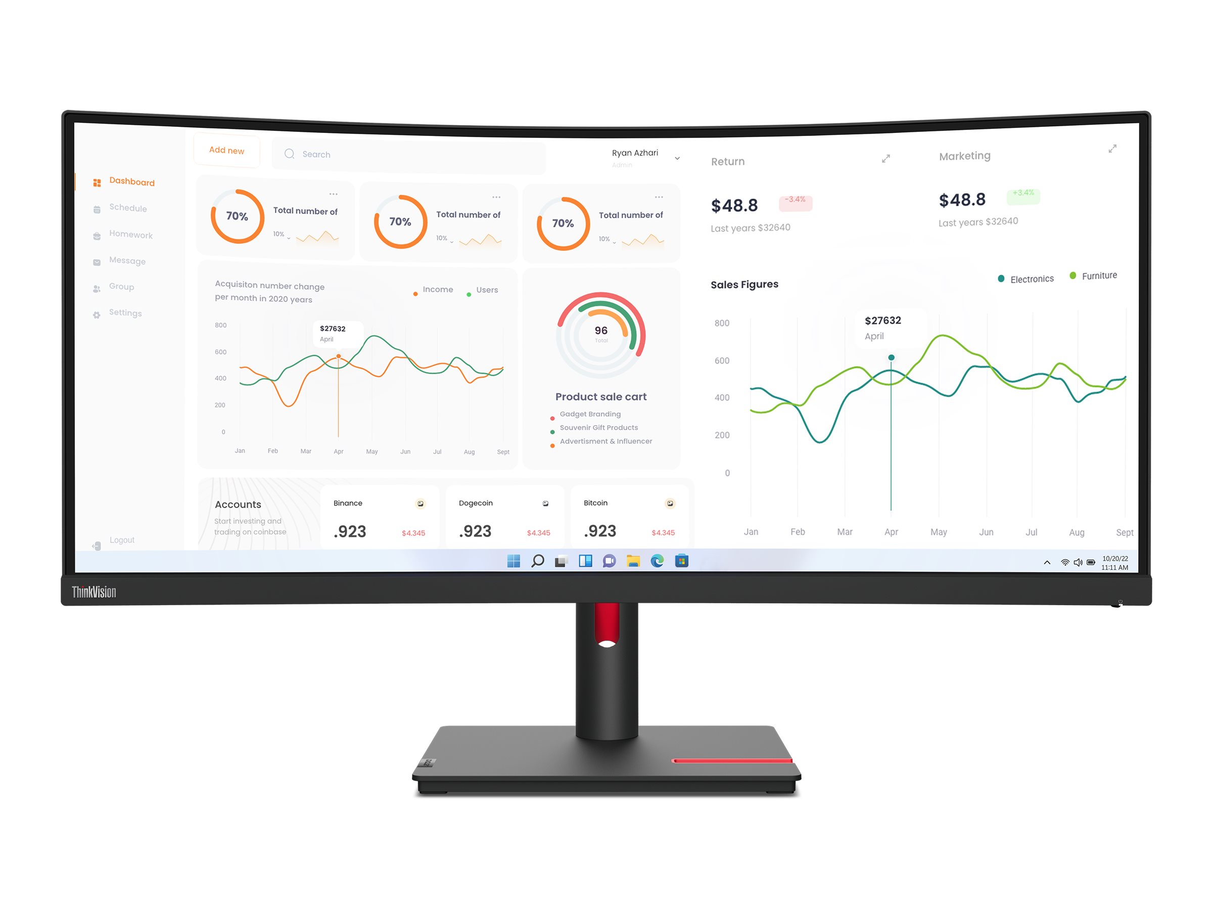 Lenovo ThinkVision T34w-30  (34")   WQHD HDMI/DP/USB-C/DOC