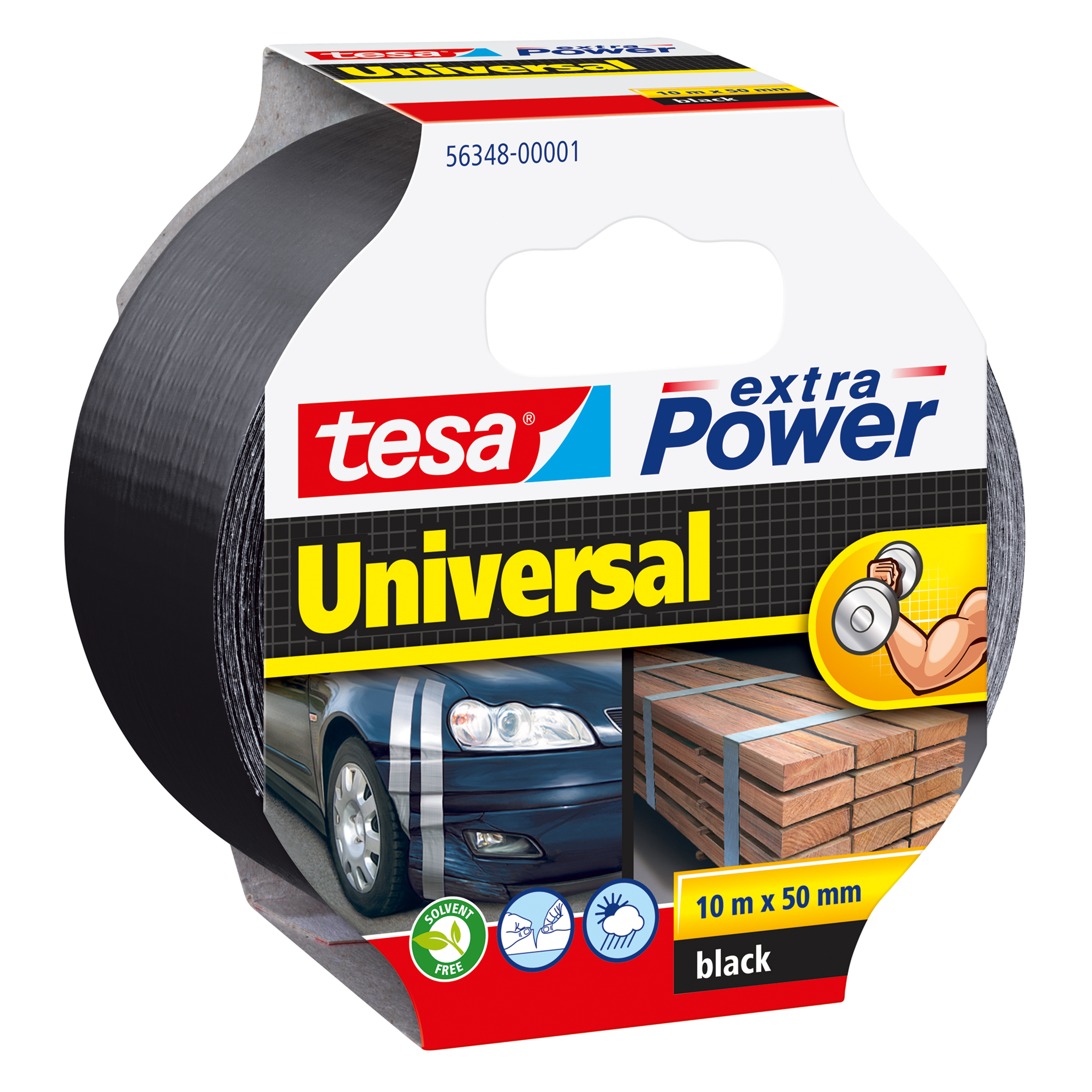 Tesa extra Power Universal - Schwarz - Befestigung - Handwerk - Kennzeichnung - Reparatur - Metall - Holz - 10 m - 50 mm