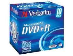 Verbatim DataLifePlus - 10 x DVD+R - 4.7 GB 16x - mit Tintenstrahldrucker bedruckbare Oberfläche - Jewel Case (Schachtel)