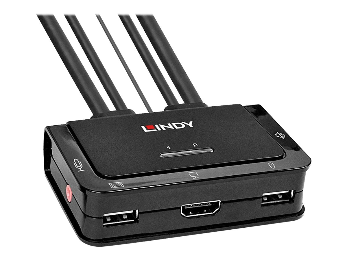 Lindy | 2 Port Kabel KVM Switch, HDMI 4K60, USB 2.0 & Audio