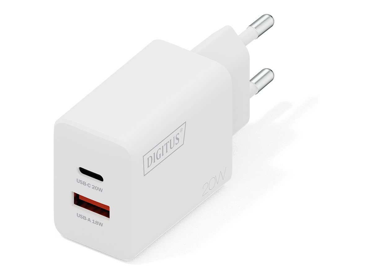 USB-Ladegerät   20W,  1x USB-C,  1x USB-A       weiß
