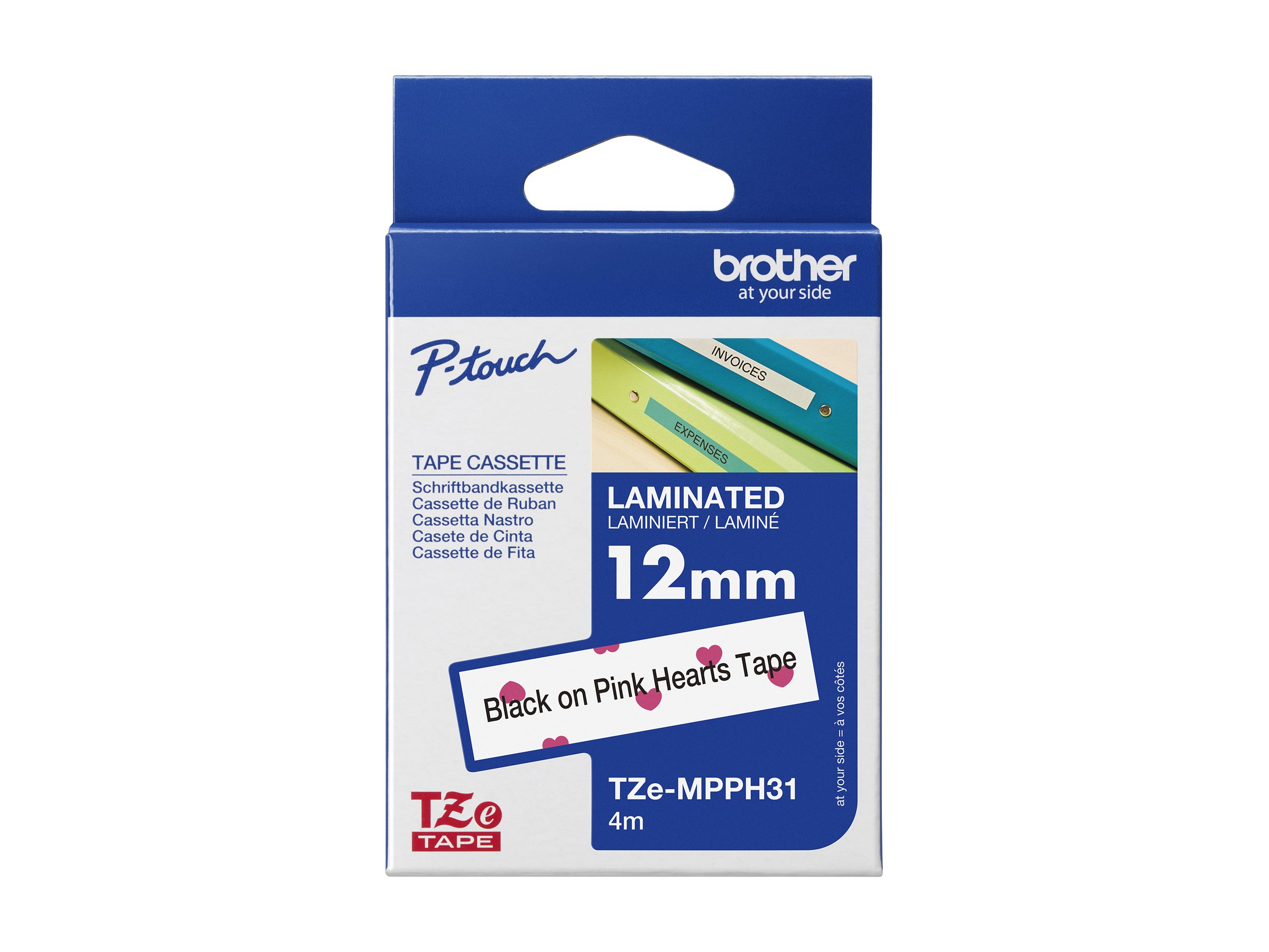 Schriftbandkassette Brother 12mmx4m rosa Herzen/schwarz