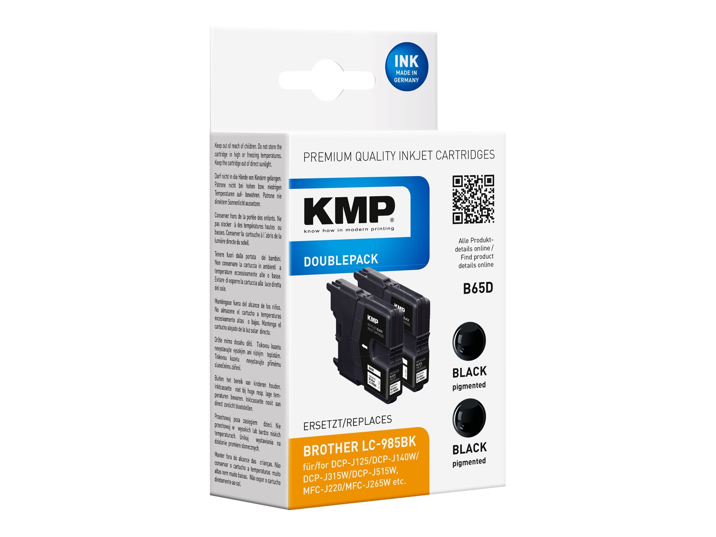 KMP B65D - 2er-Pack - 6.2 ml - Schwarz - kompatibel - wiederaufbereitet - Tintenpatrone (Alternative zu: Brother LC985BK)
