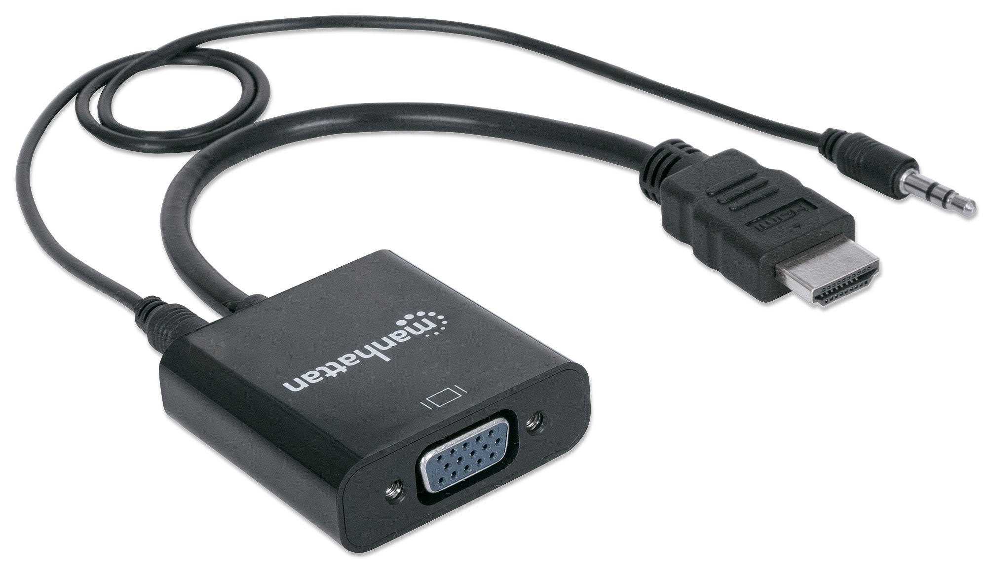 Manhattan HDMI auf VGA-Konverter, HDMI-Stecker auf VGA-Buchse, mit Audio, optionaler USB Micro-B-Stromport, schwarz - Video- / Audio-Adapter - HDMI (M)