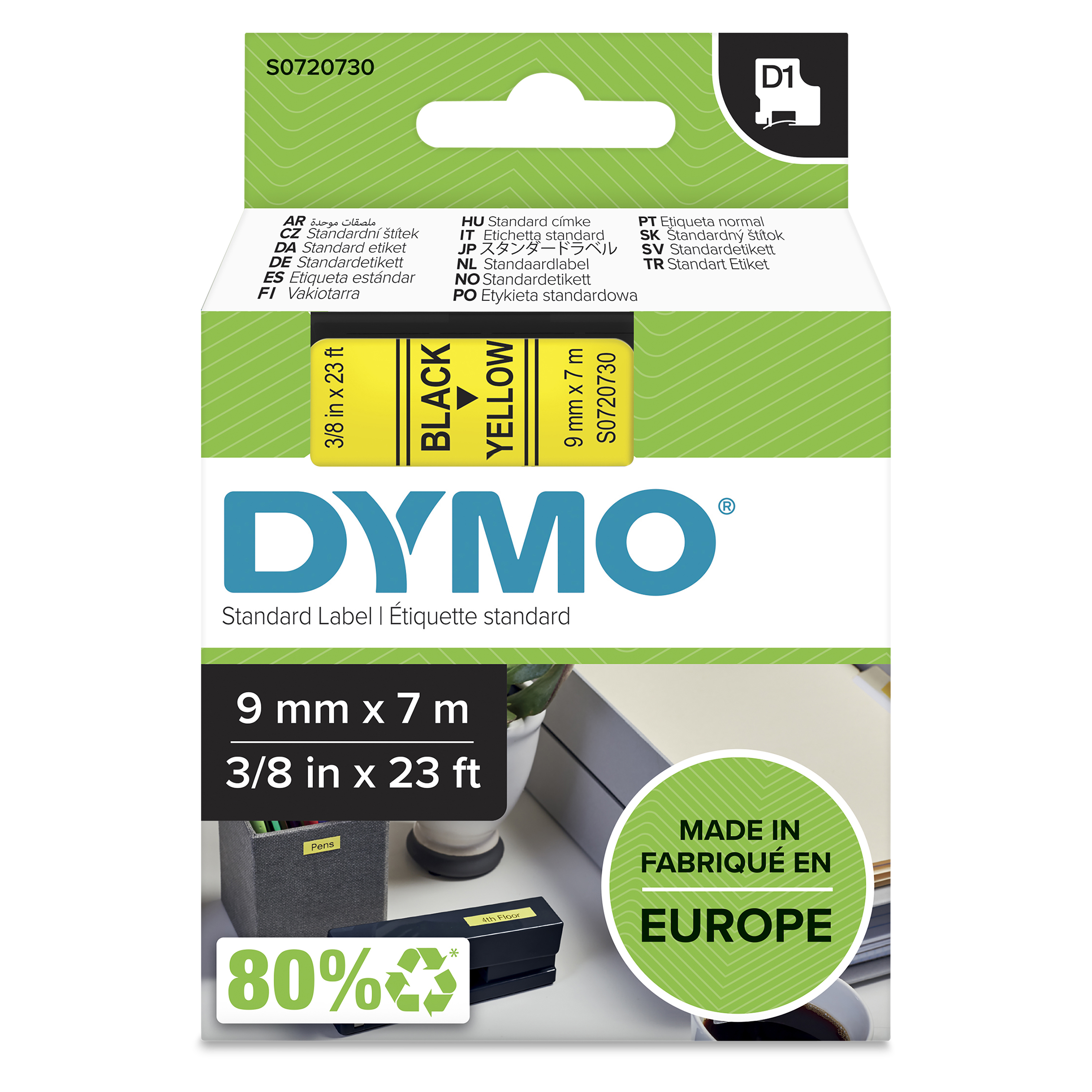DYMO | Original D1-Schriftband für LabelManager | Polyester | wieder ablösbar | schwarz auf gelb | 9mmx7m