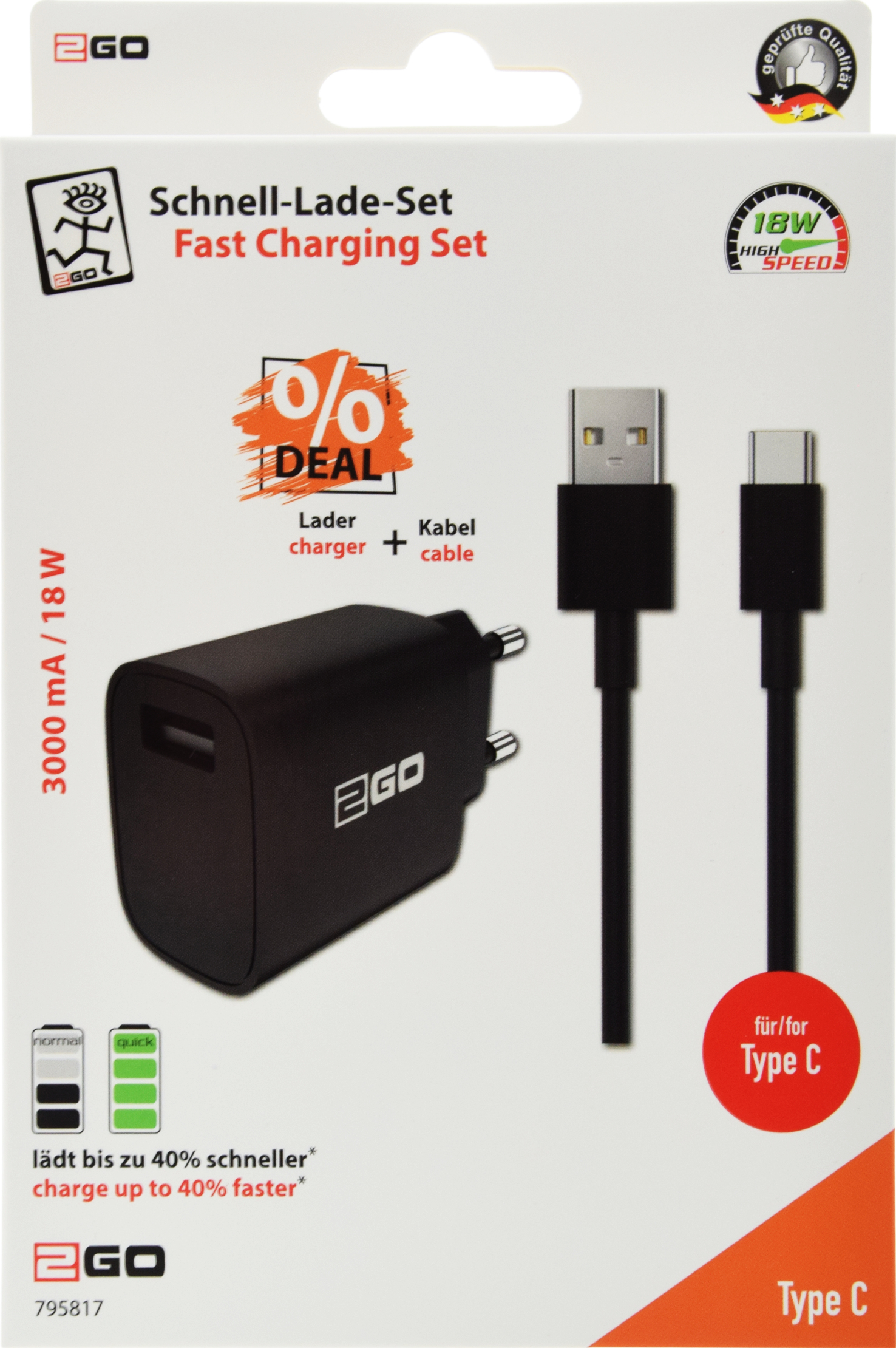 ACV Netz-Ladeset 100V-240V-FastCharge- 2-teilig -schwarz