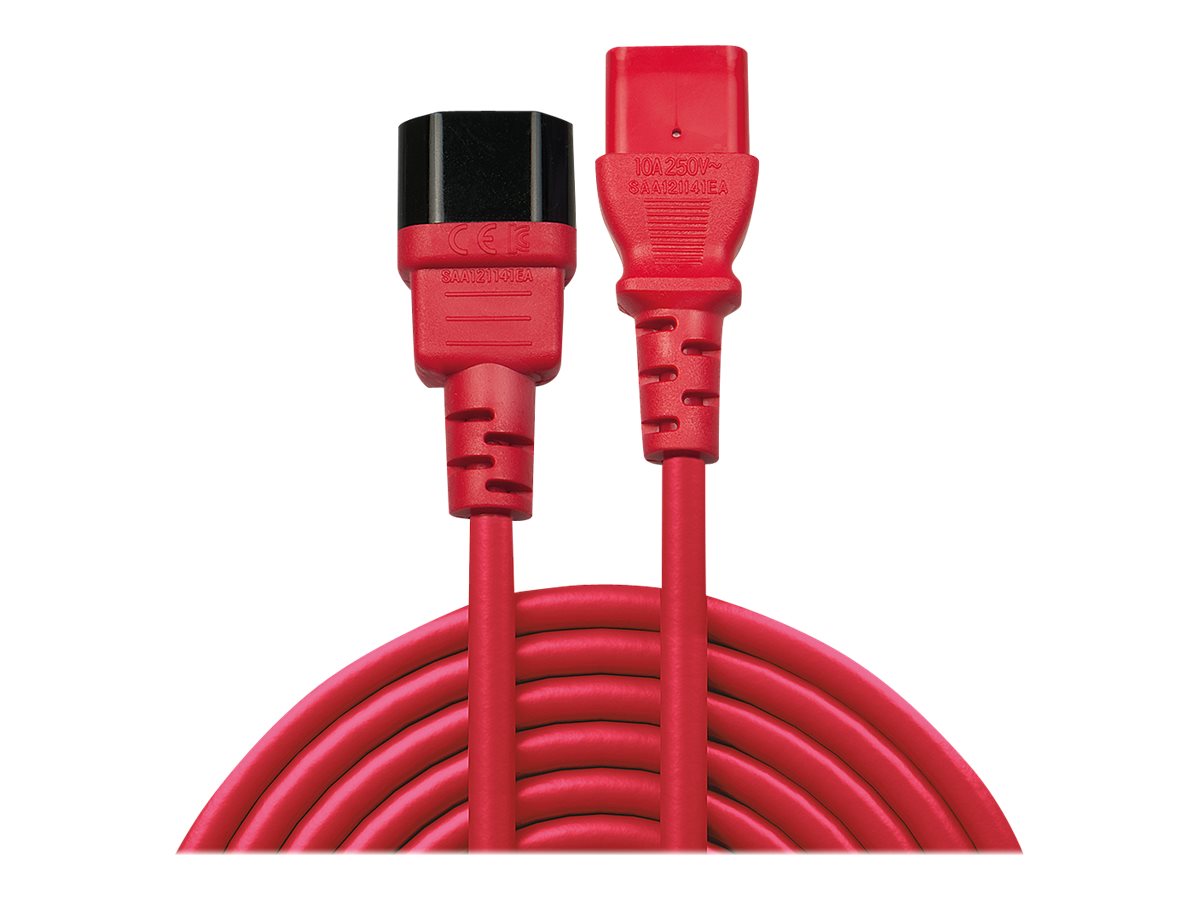 2m Netzverlängerungskabel C14 an C13, bleifrei, rot