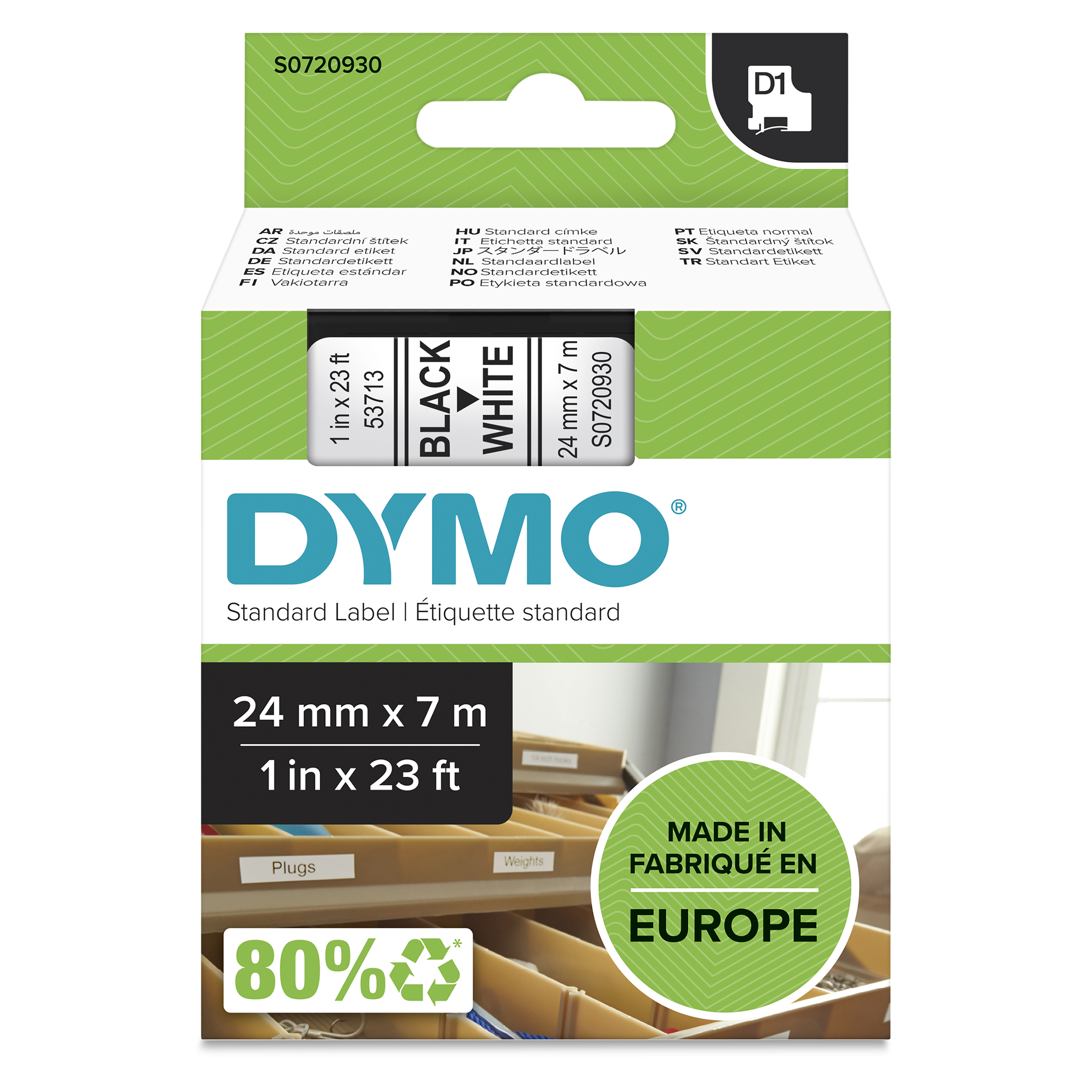 DYMO | Original D1-Schriftband für LabelManager | Polyester | wieder ablösbar | schwarz auf weiß | 24mmx7m