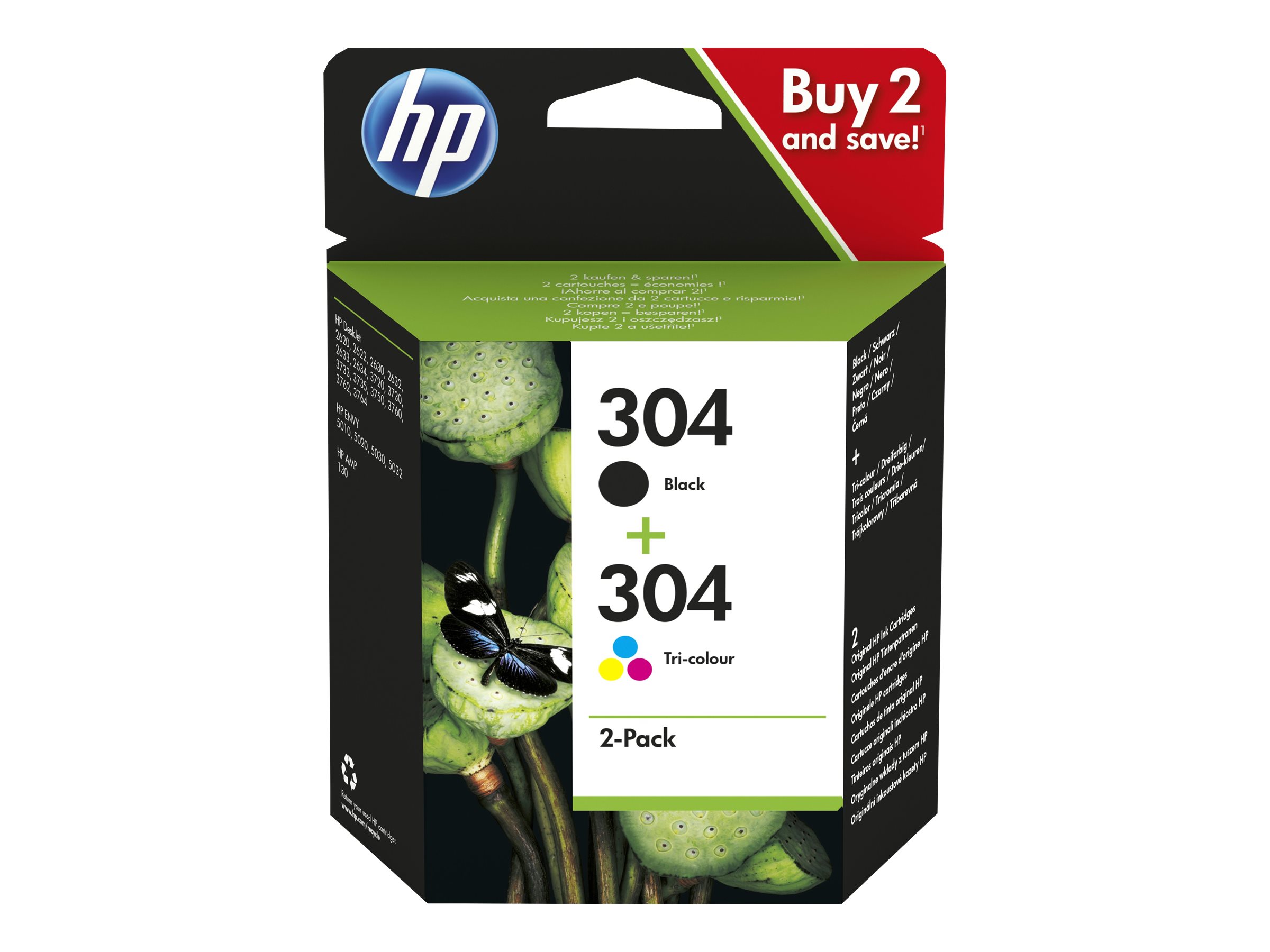 HP 304 Combo Pack - 2er-Pack - Schwarz, Farbe (Cyan, Magenta, Gelb)