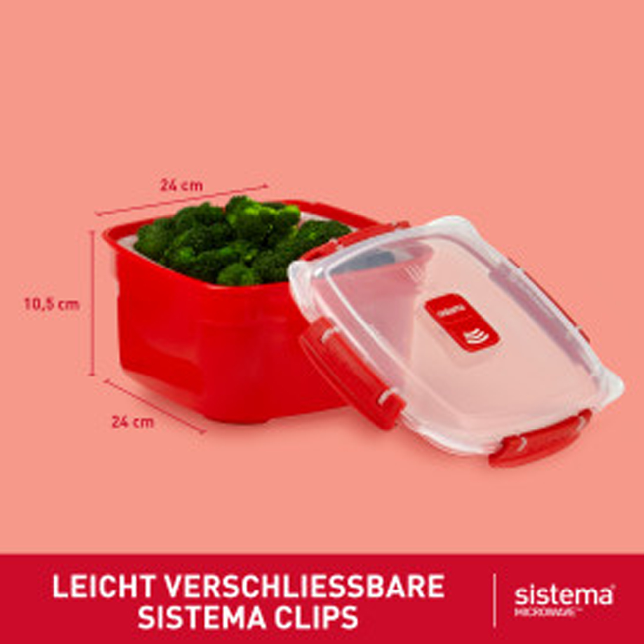 sistema | Mikrowellen-Dampfgarer mit Korb | 2,4 l | rot