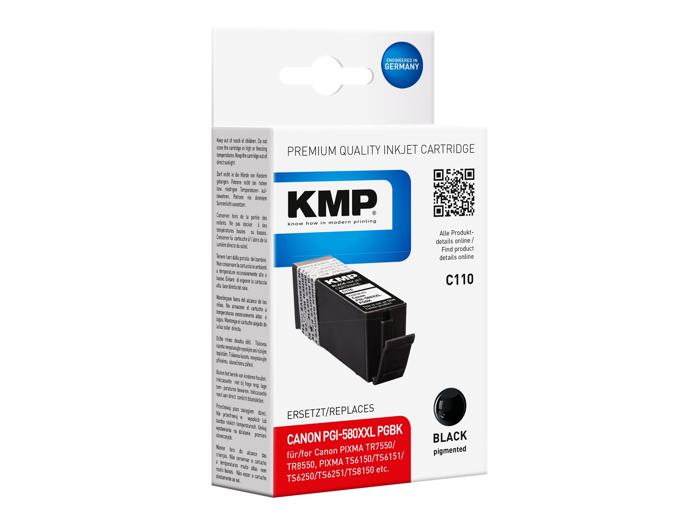 KMP C110 - 25.7 ml - Größe XXL - Schwarz - kompatibel - Tintenpatrone (Alternative zu: Canon PGI-580PGBKXL)